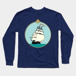 Three Master Sailing Ship in Sea Long Sleeve T-Shirt